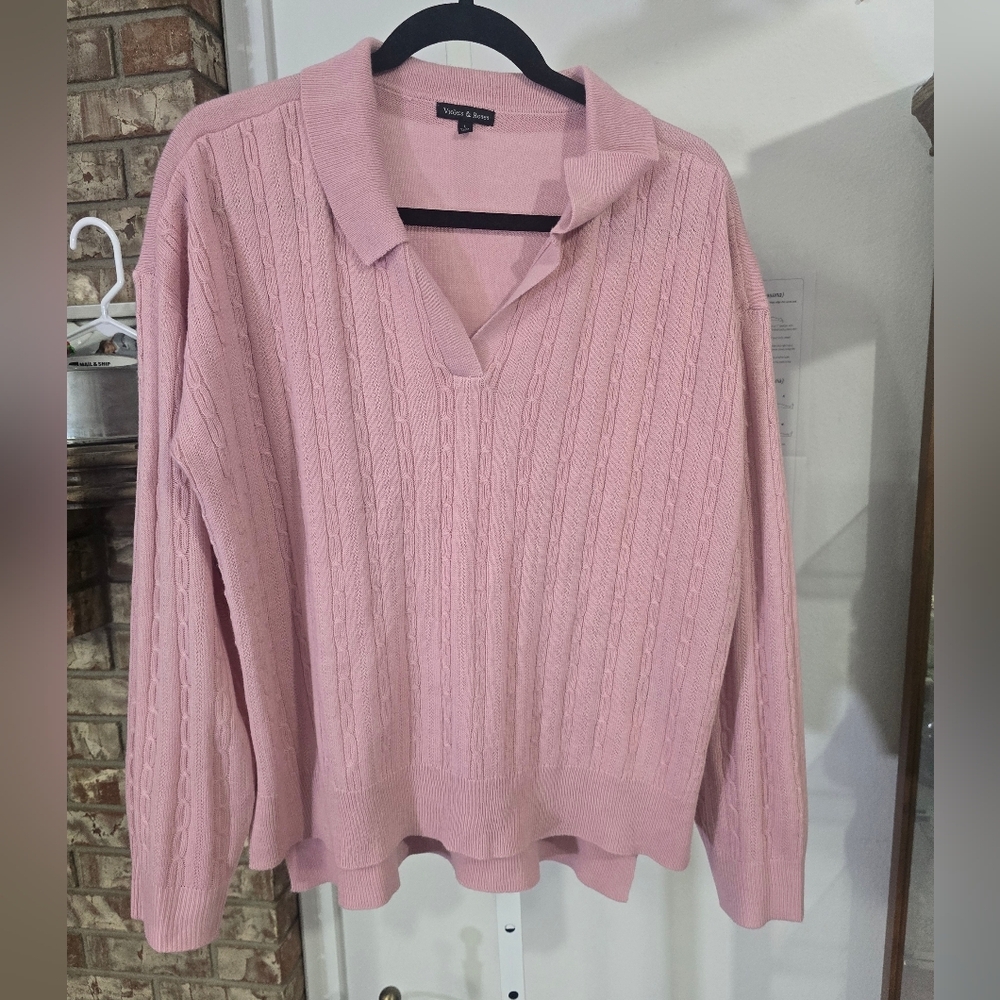 Dusty Pink V-Neck Oversized Sweater